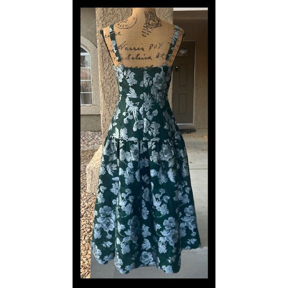 Lulus Emerald Floral Jacquard Drop Waist Major Flirtation Midi Dress Size Small - Picture 4 of 12